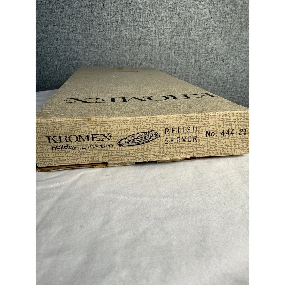 NIB Vintage Kromex Relish Tray Brass Handles‎ Serving Fork RARE! USA Mid Century